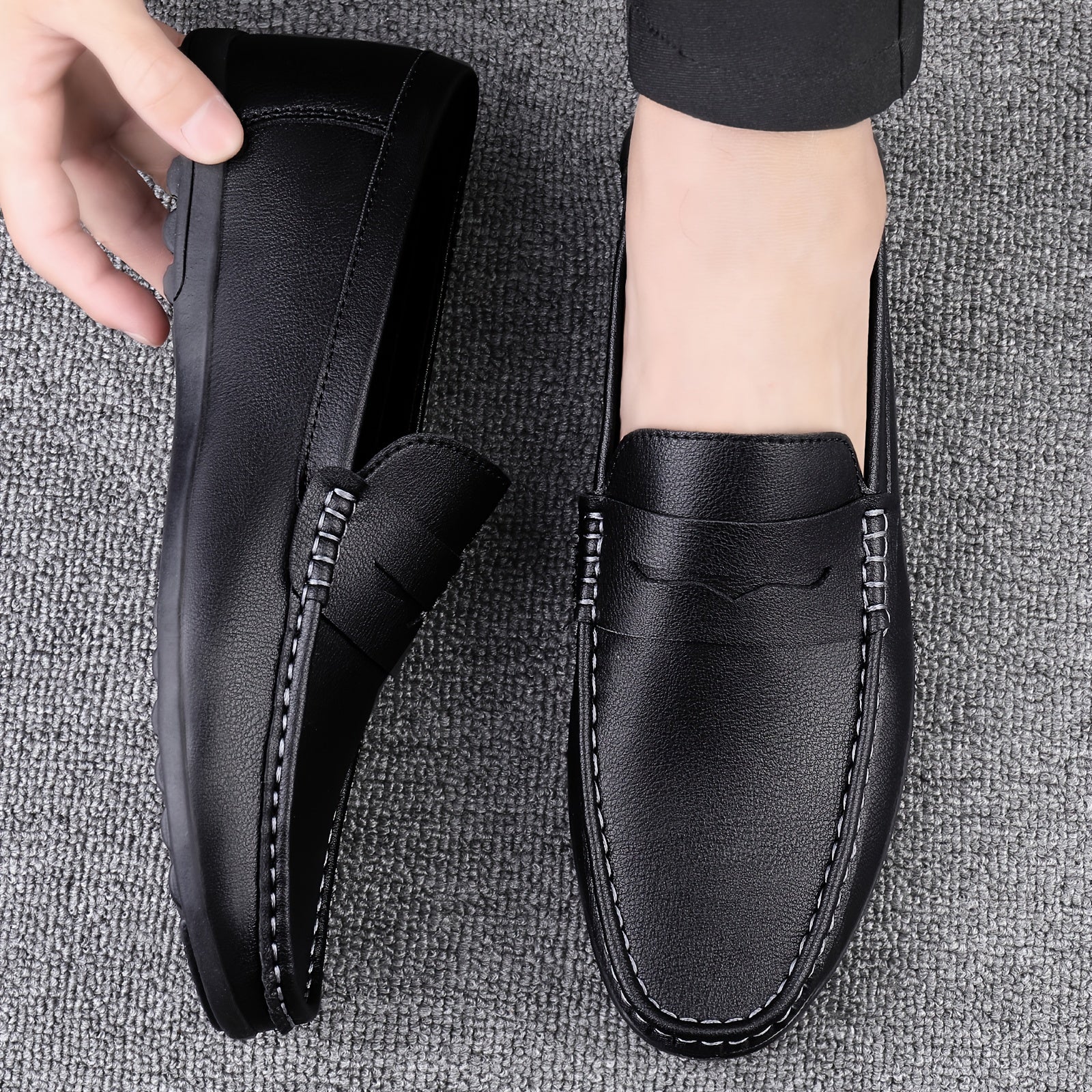 Men's Solid Casual Loafers Slip-On Flat Shoes for Outdoor Walking