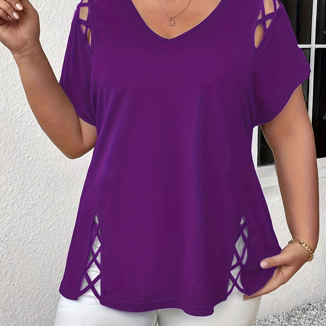 Plus Size Women's Cross-Strap Top European Style Casual Top