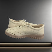 Women's Breathable Faux Leather Loafers with Perforated Design and Cushioned Sole