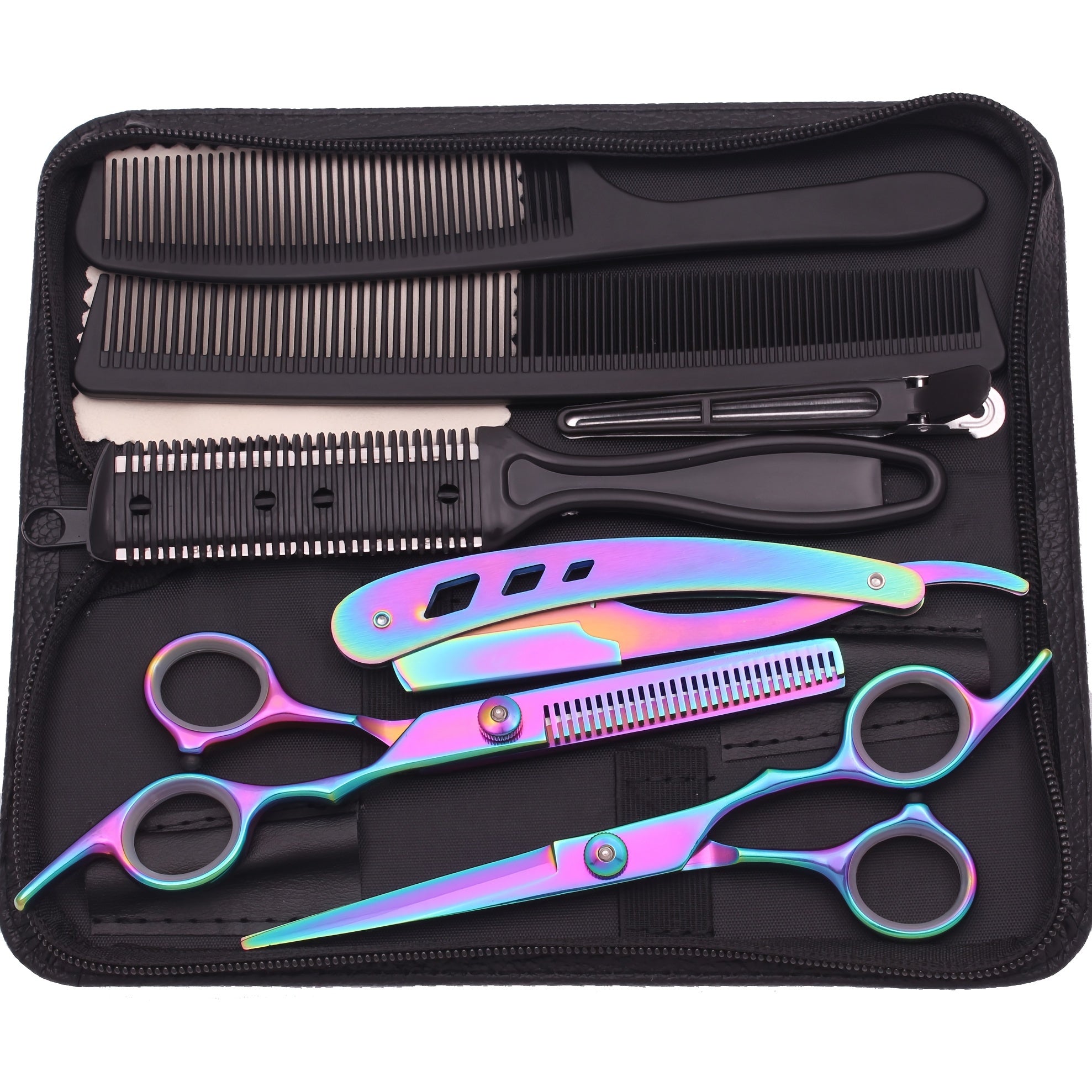 Unisex Hair Cutting Scissors and Thinning Shears Set for Barbershops and Salons with Combs and Razor