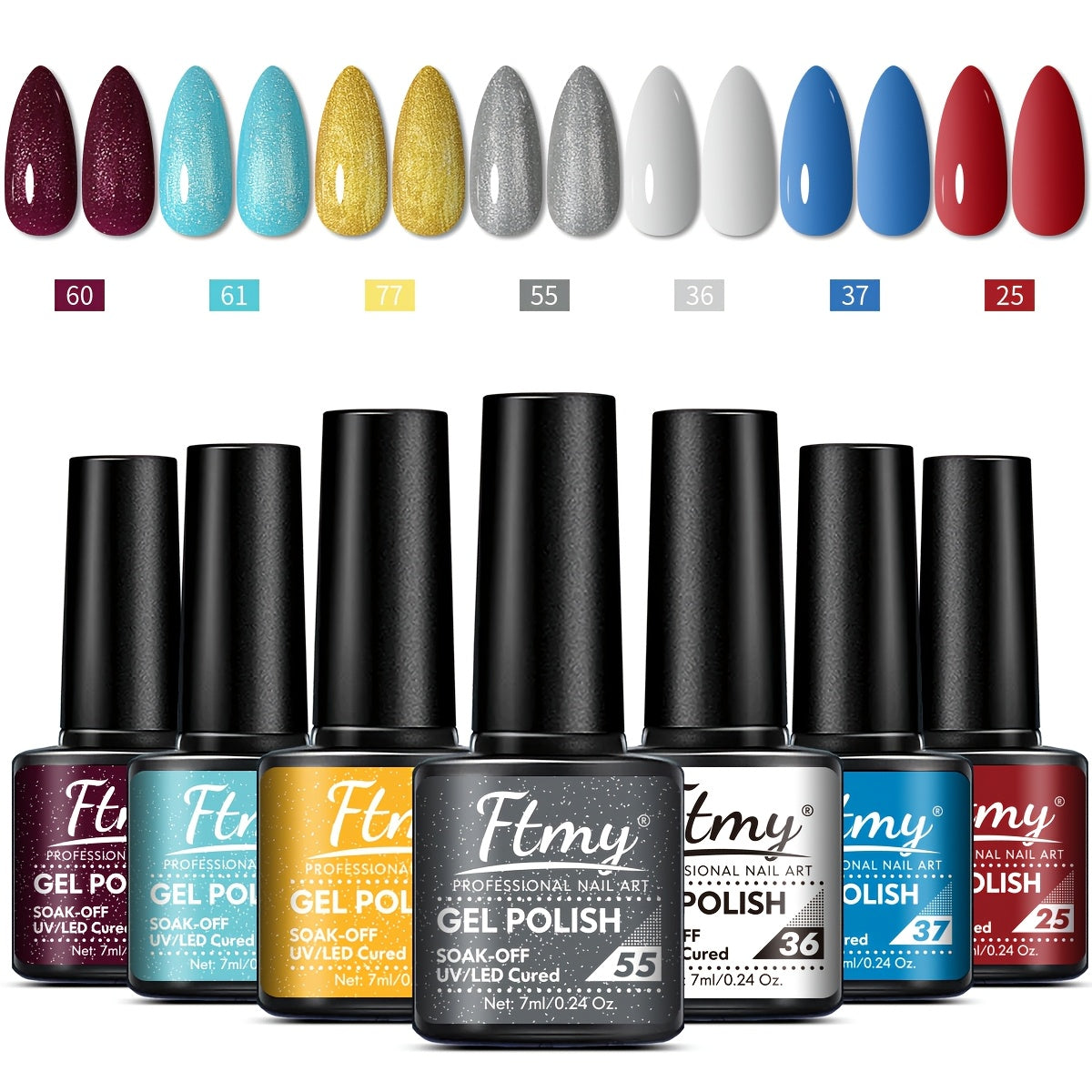 7-Piece Nail Gel Polish Set Long-Lasting UV Color Glitter Sparkling Manicure