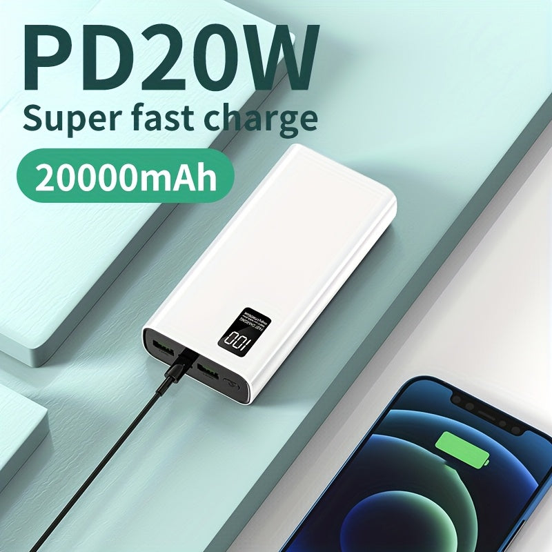 Portable 20000mAh Power Bank with 22.5W Fast Charging USB C PD QC LED Display