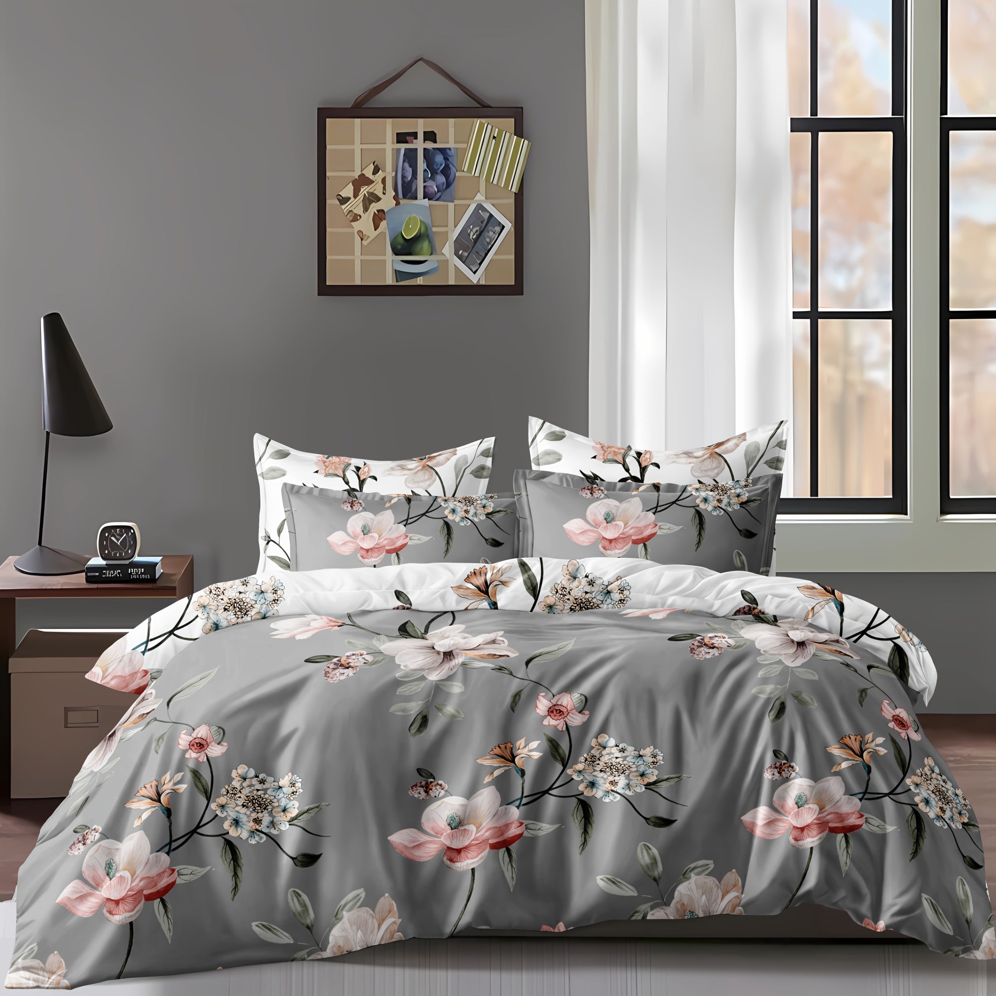 Two-Color Flower Pattern Bedding Set for Bedroom and Guest Room with Soft Polyester Fabric