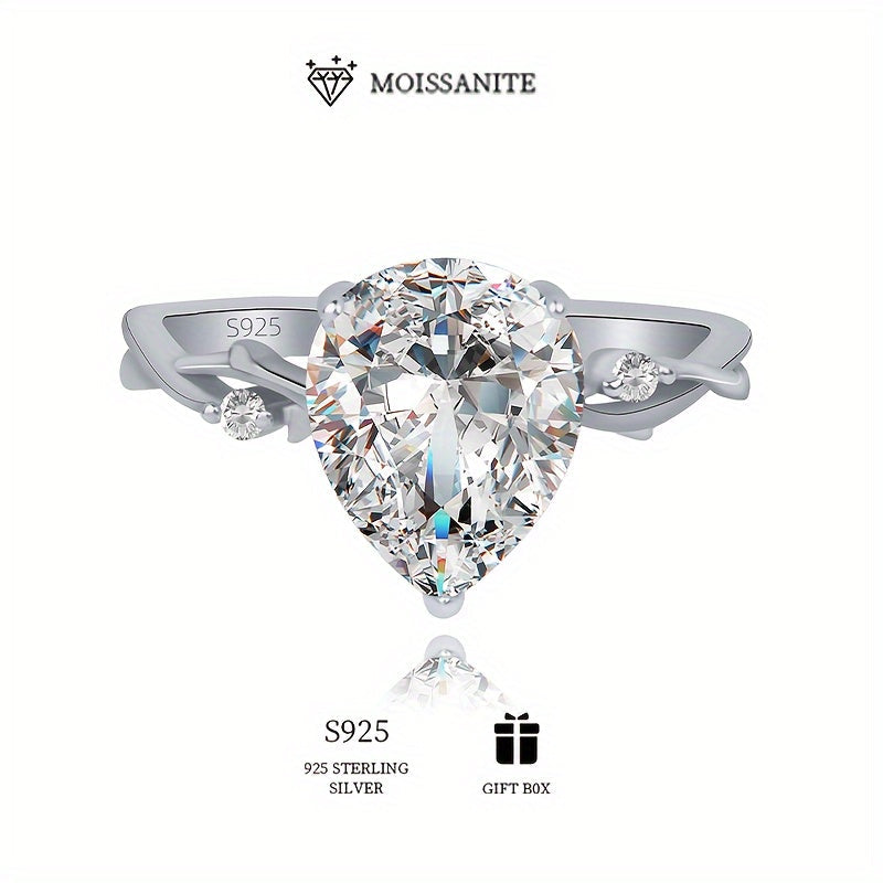 Pear-Shaped Moissanite Engagement Ring Set in Vintage Boho Style 2-3 Carat Silver Plated