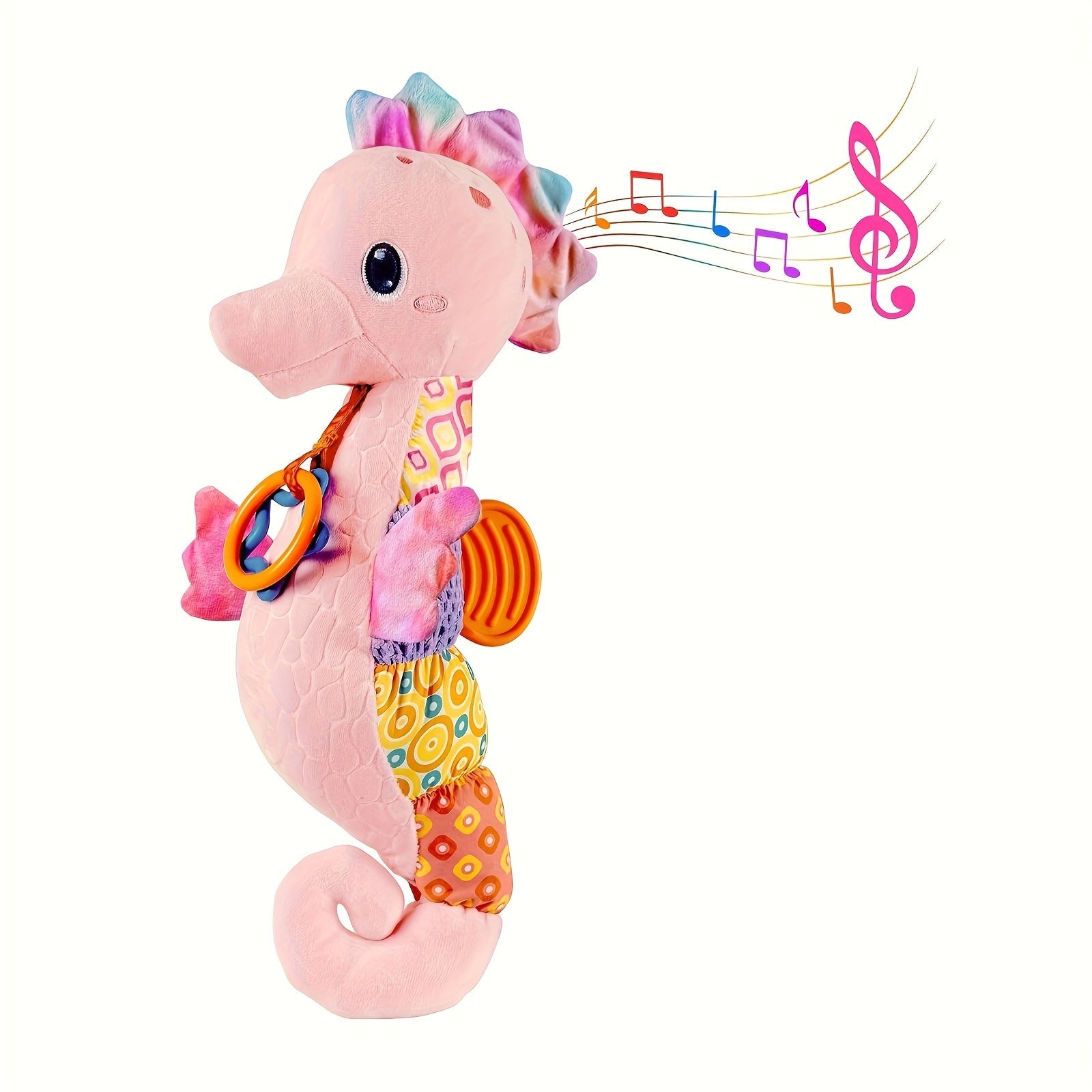 Soft Plush Seahorse Baby Toy with Music Box Squeakers and Crinkle Sound for Newborns