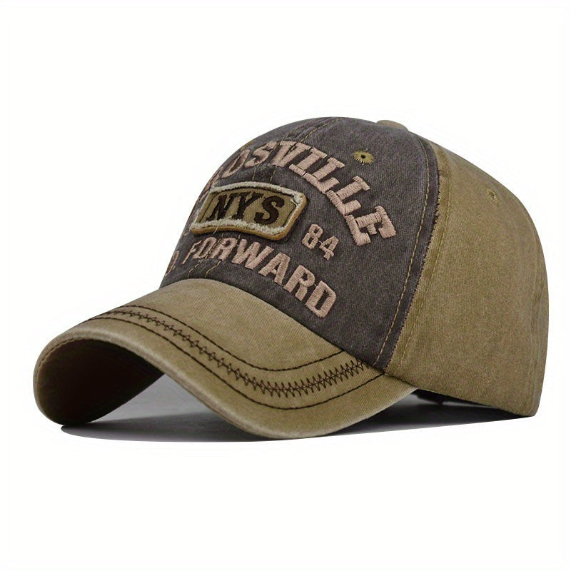 Men's Outdoor Peaked Cap with Distressed Cotton and Letter Embroidery