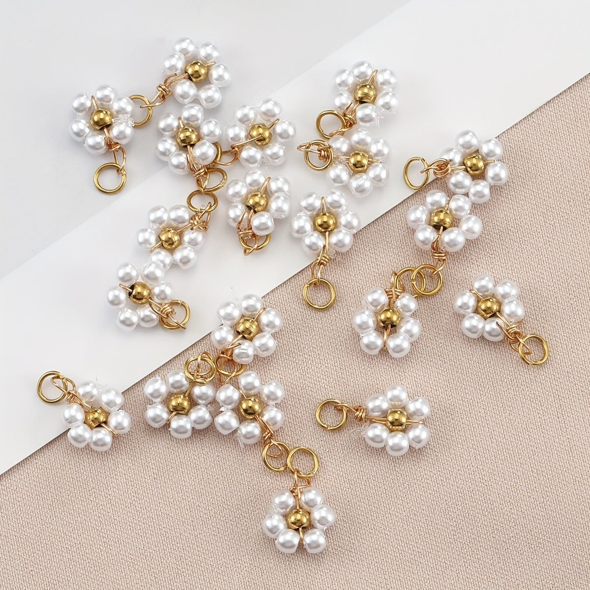 Набор из 20 ярких страз и искусственных жемчужных цветочных подвесок из нержавеющей стали для создания ручных ожерелий и браслетов