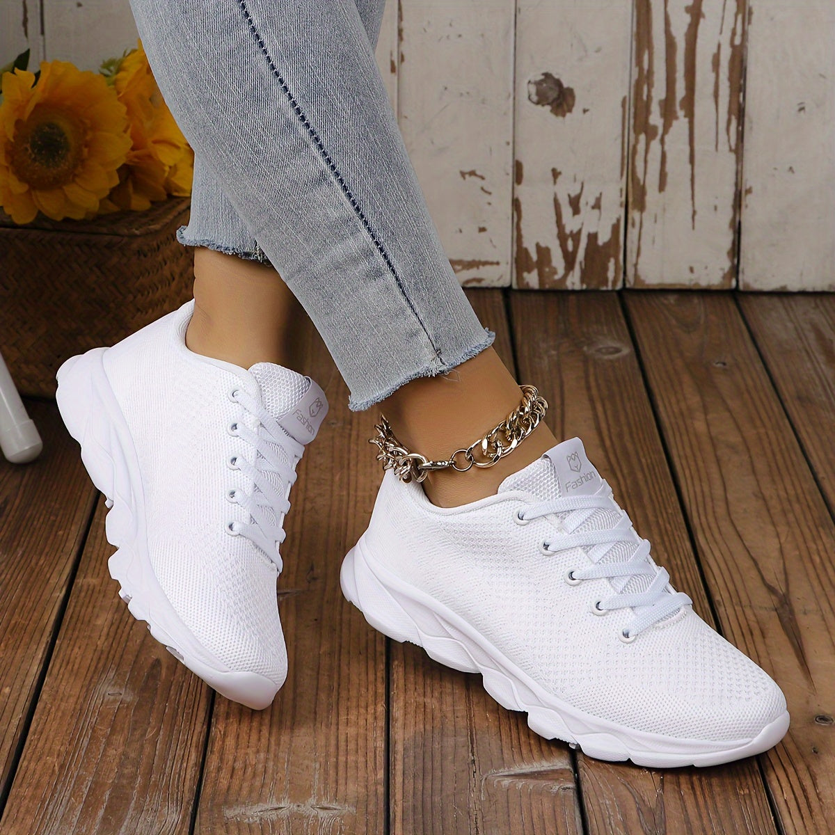 Women's Breathable Knitted Sneakers with Lace-Up Running Platform
