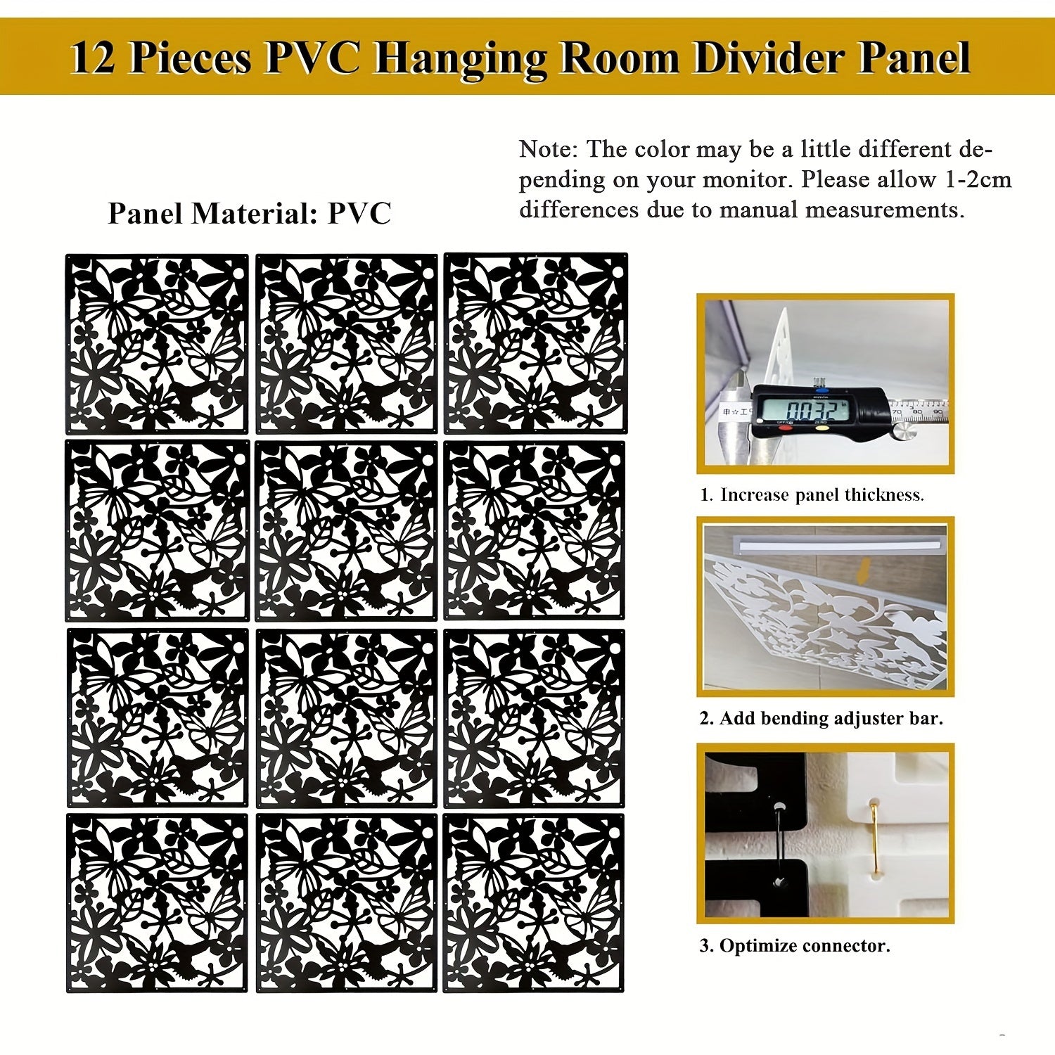 Black Decorative Plastic Room Divider Panels with Flower Carving for Home Office Hotel