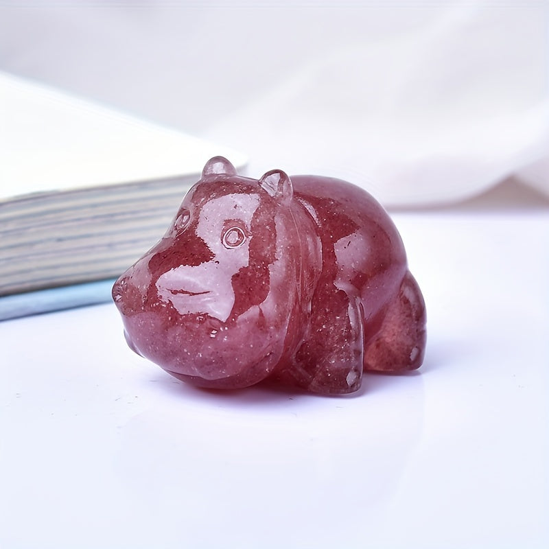 Hand-Carved Natural Crystal Hippo Figurine Small Stone Home Decor Gift