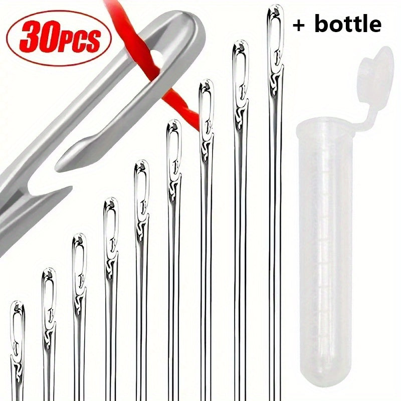 Набор из 31 безниточной швейной иглы с коробкой для игл. Легкие в заправке иглы, подходящие для пэчворка и вышивки, идеальны для пожилых и слепых людей. Включает 30 швейных игл и