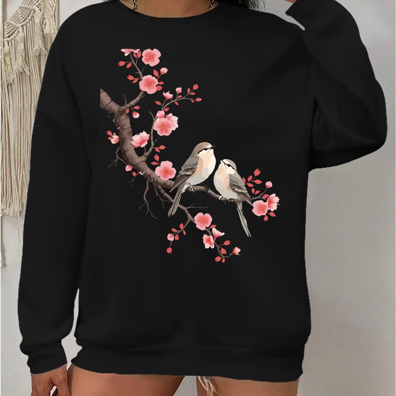 Plus Size Womens Floral Sweatshirt Casual Crew Neck Pullover Long Sleeves