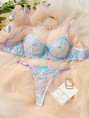 Women's Lace Satin Lingerie Set with Underwire and Adjustable Straps