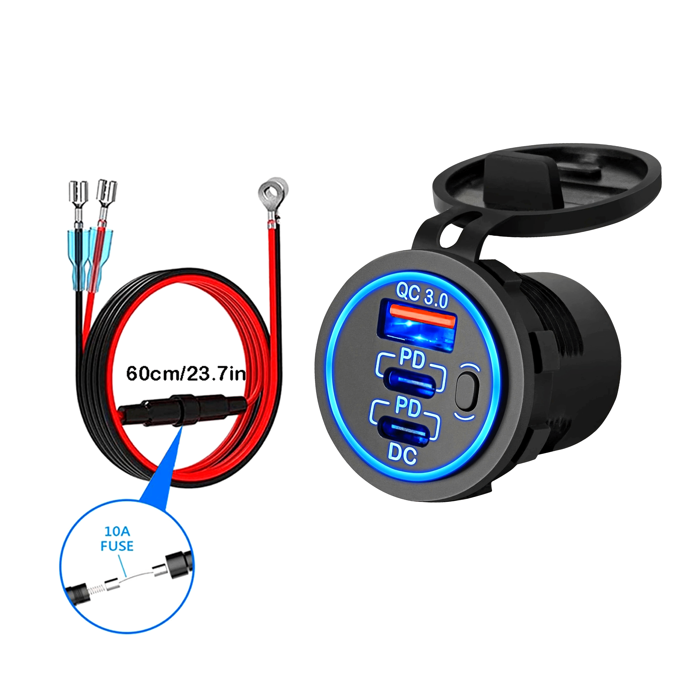 Car USB Fast Charger Triple Port Type-C PD QC 3.0 for Vehicles Boats