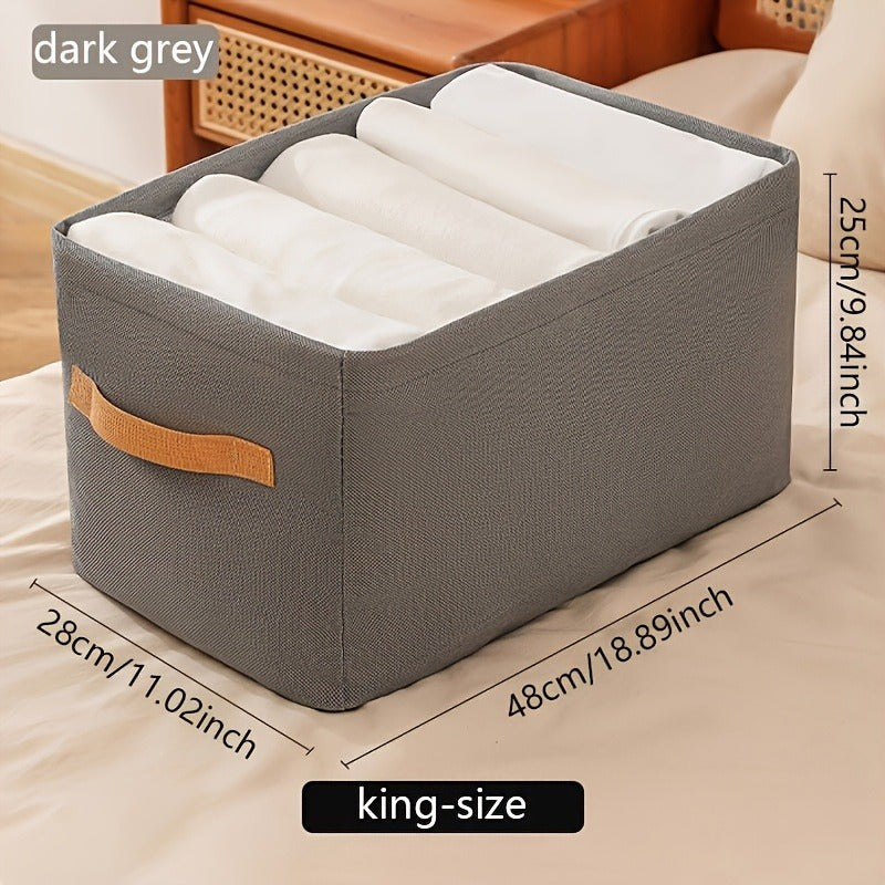 Dark Grey Non-Woven Fabric Storage Box with Faux Leather Handle, 28x48x28cm