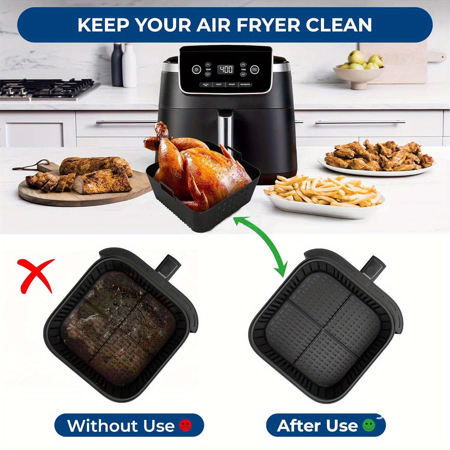 Black Silicone Liner for Air Fryers with Ventilation Holes Non-Stick Compatible with AF180 AF140