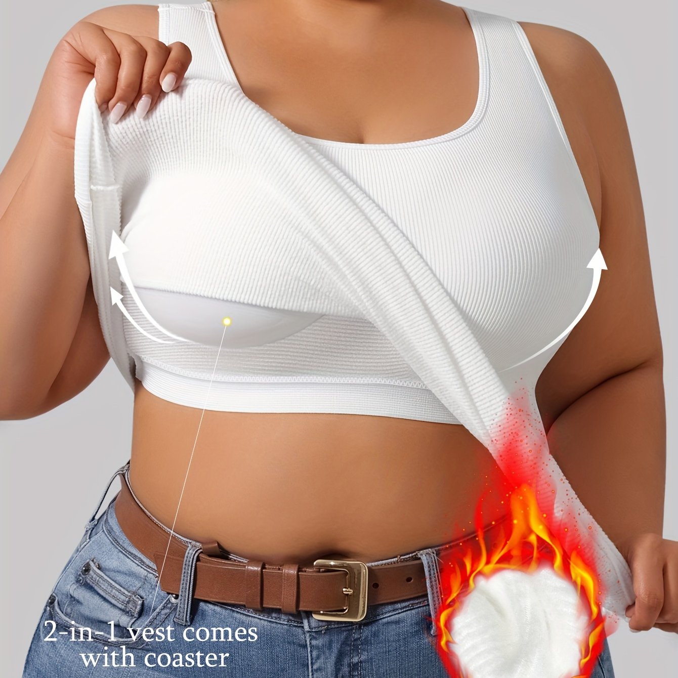 Plus Size Women's Ribbed Sleeveless Tank Top with Built-in Bra Yoga Vest