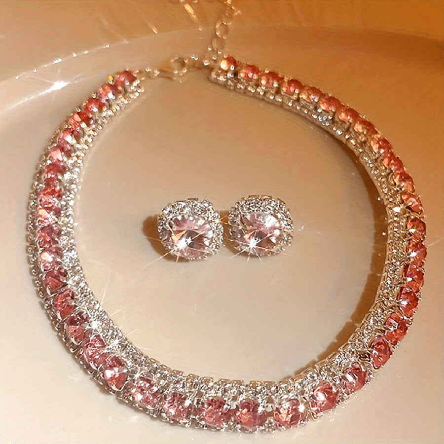 Zarif va hashamatli rhinestone marjon va bilaguzuk to'plami, ayollar uchun zamonaviy zargarlik, kumush tafsilotlari bilan porlaydigan aksessuarlar