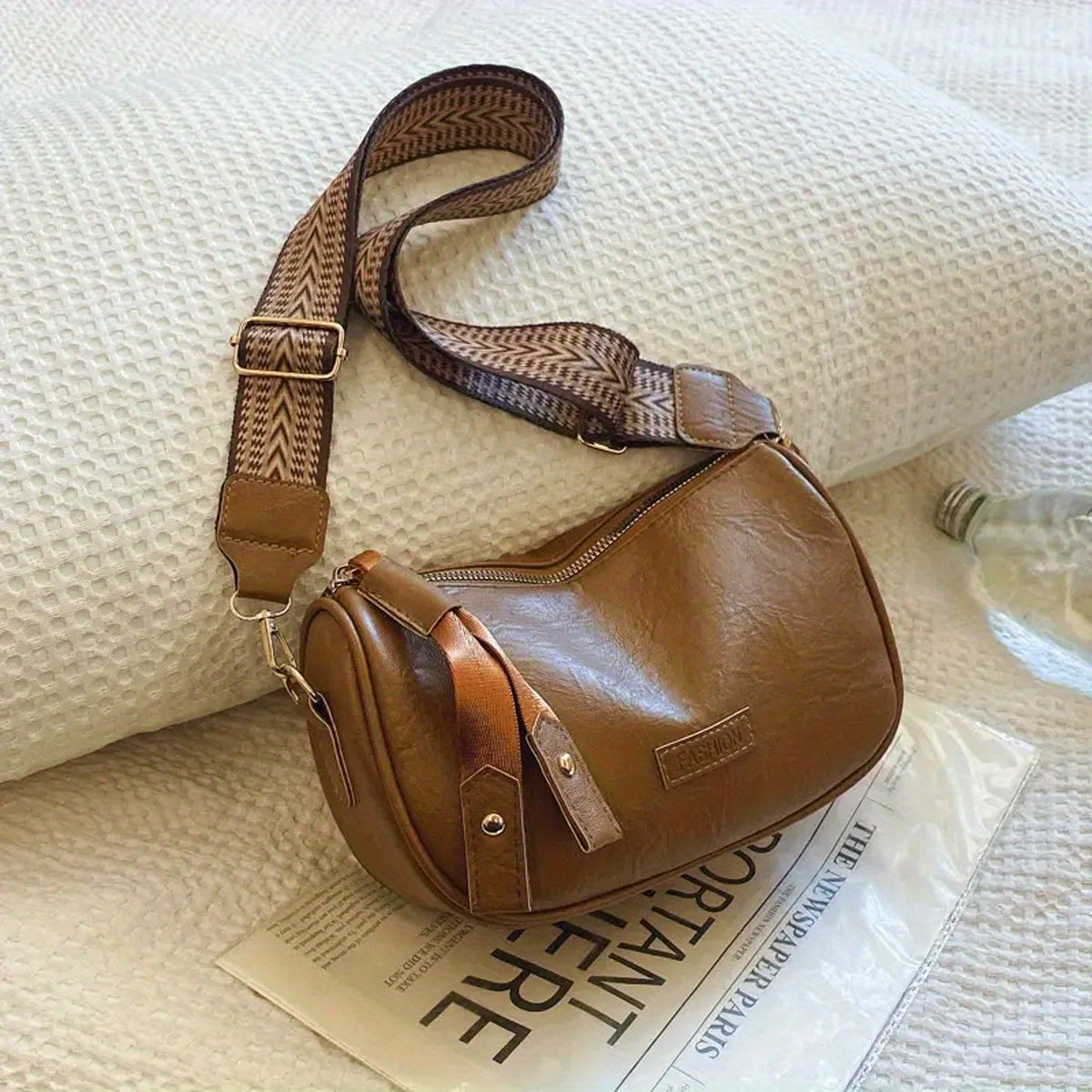 Vintage Boston Handbag with Large Capacity PU Retro Pillow Crossbody Zipper Closure
