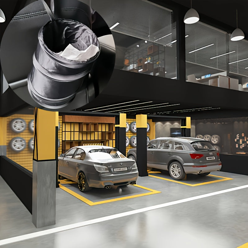 Portable Car Trash Can Foldable Auto Garbage Bin with Storage Black