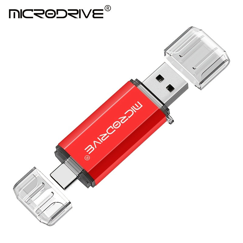 MICRODRIVE 2.0 USB-C Flesh Drayv - Yuqori tezlikdagi OTG xotira kaliti, muzlatilgan metall tekstura, 128GB/64GB/32GB/16GB, Noutbuk va smartfonlar bilan mos, Qizil/Qora, Qiziqarli dizayn