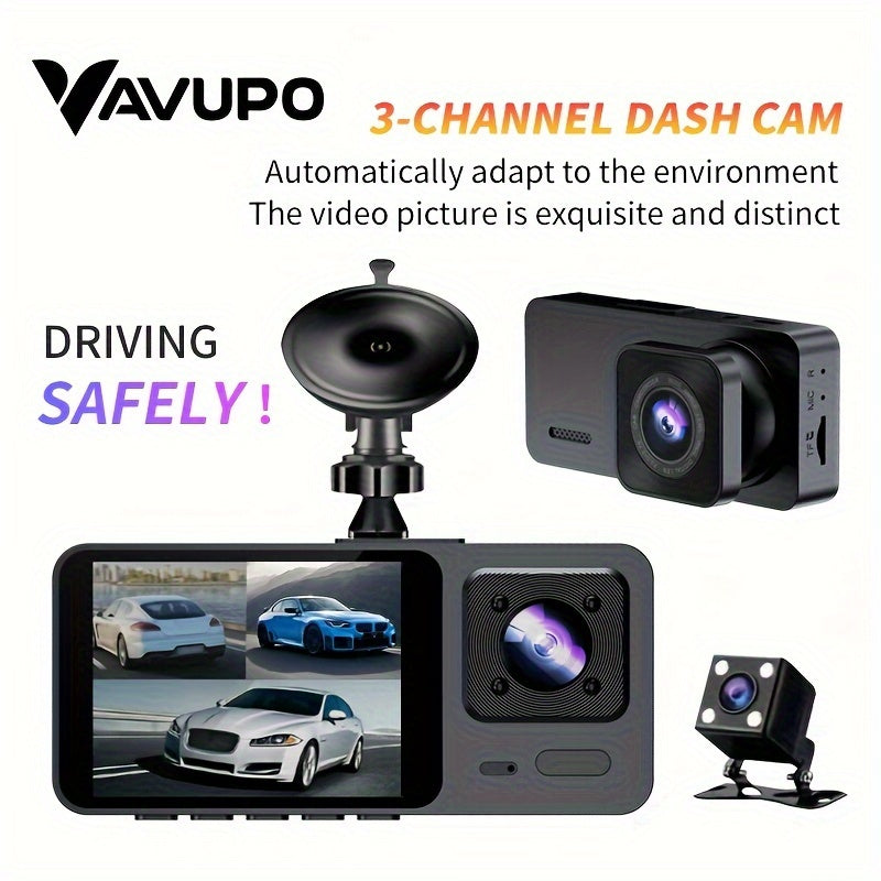 Triple 1080P Dash Cam for Car Front Inside Infrared Night Vision