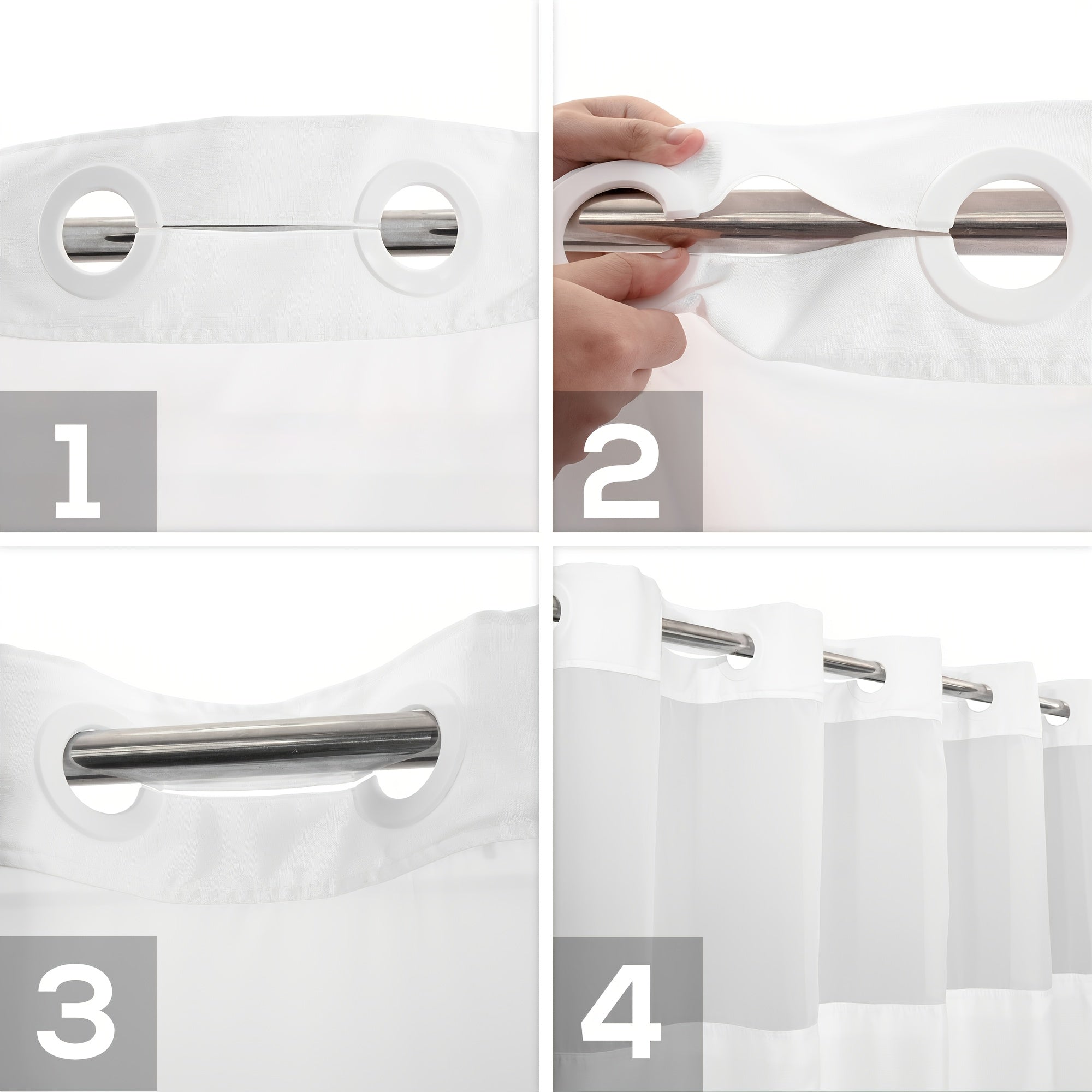 White Shower Curtain with Snap-In PEVA Liner Waterproof 71x74 Inches