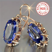 Sterling Silver Dangle Earrings with Synthetic Sapphire for Weddings Engagements
