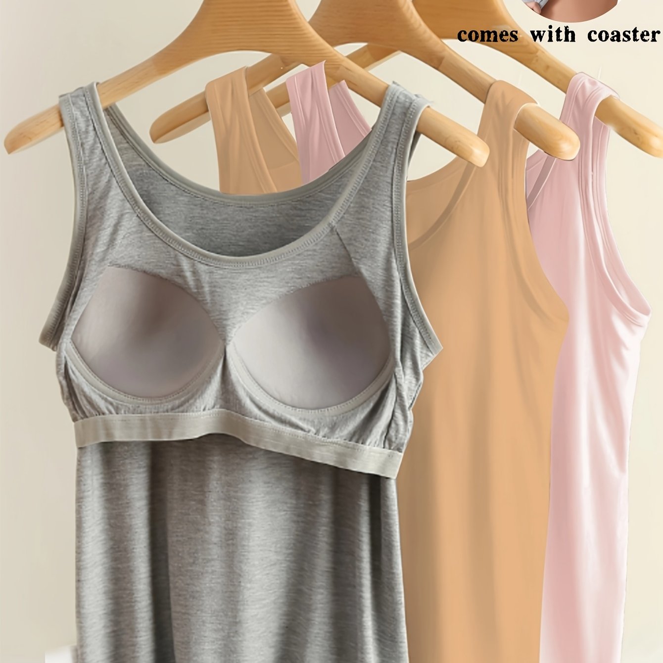 Women's Plus Size Soft Stretch Tank Tops with Built-In Bras Solid Color Pack of 3