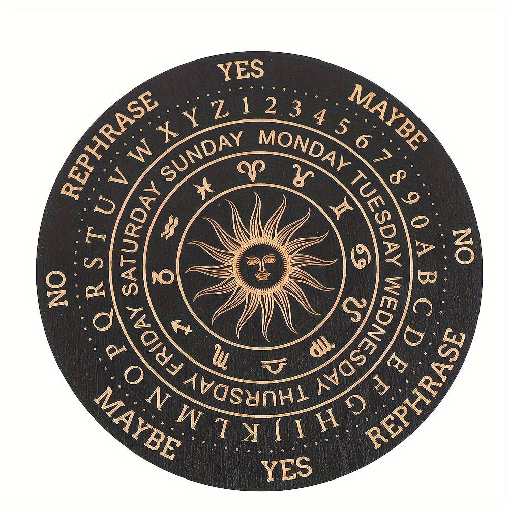 Art Deco Wooden Divination Meditation Coaster with Zodiac Sun Pendulum Board and Crystal Stand