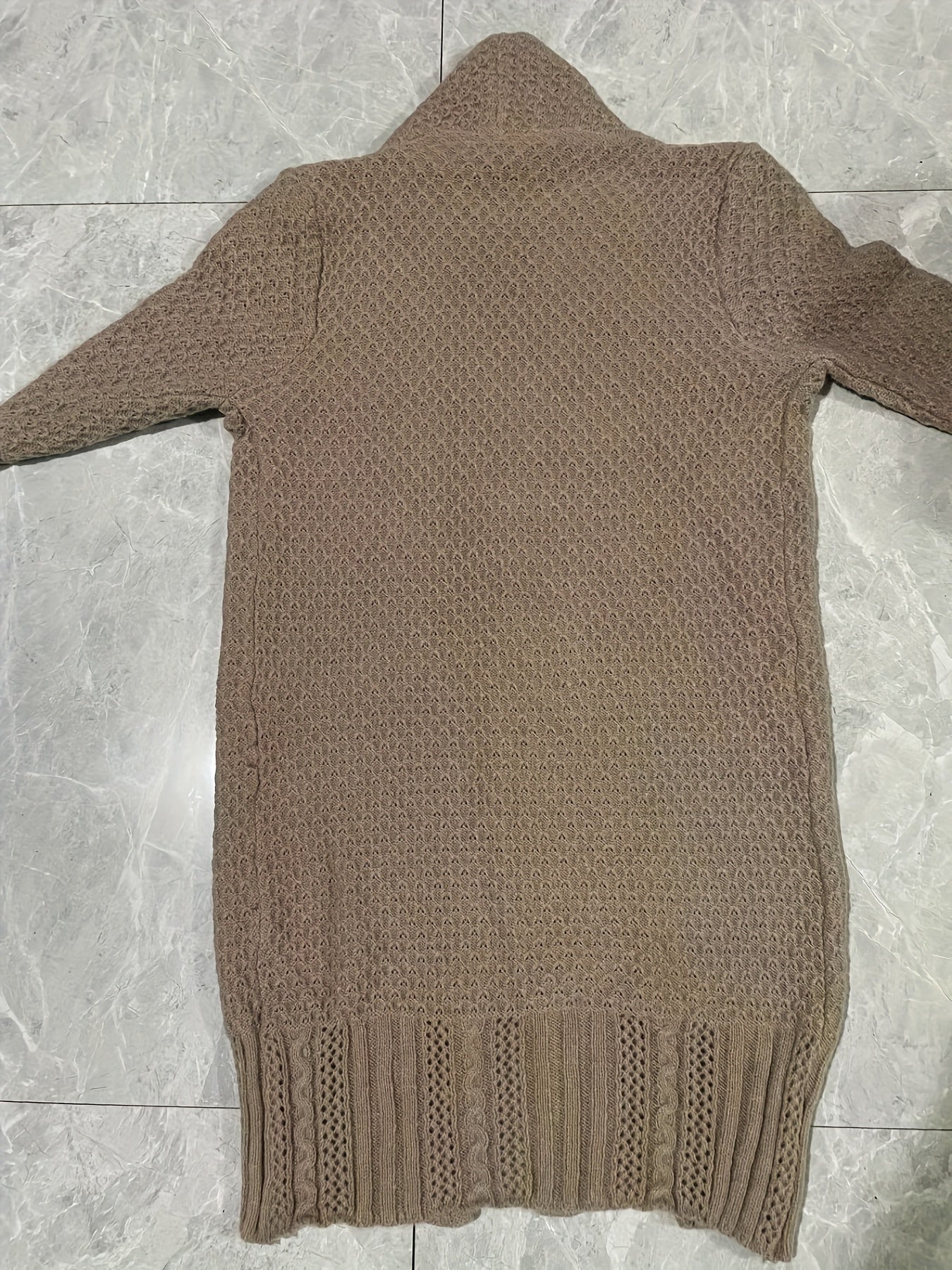 Suéter de punto con cárdigan largo para mujer, tela de punto, sobre la rodilla, color sólido, otoño e invierno