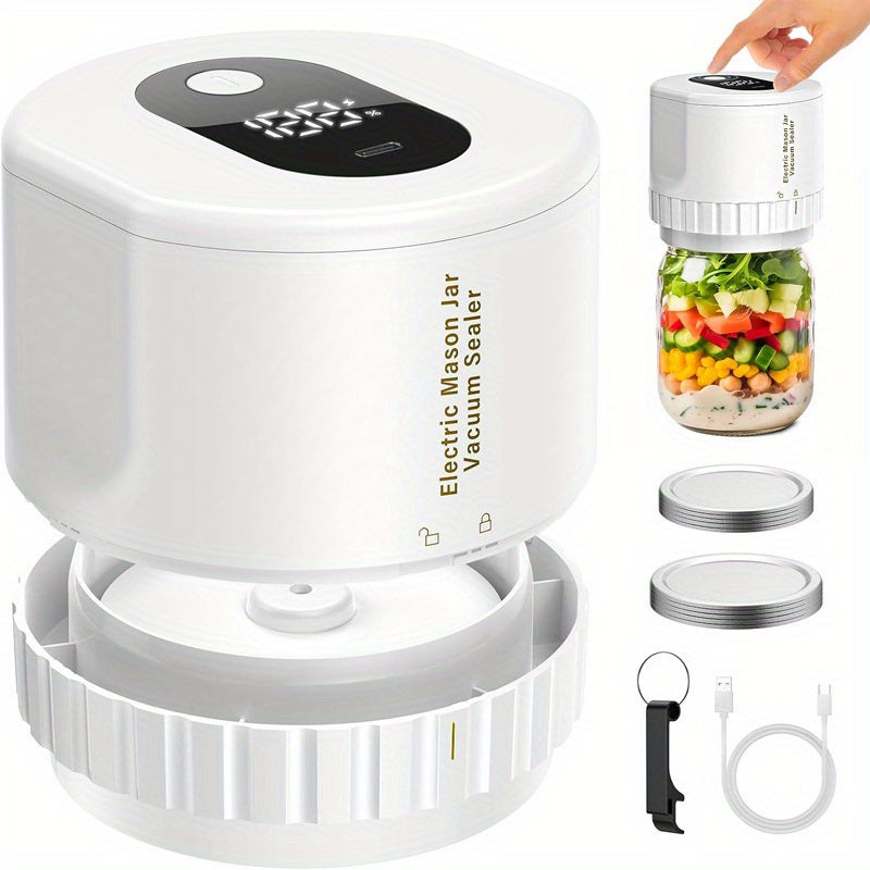 COCOBELA Elektrik Mason Jar Vacuum Sealer Auto Shut-Off bilan, Qayta to'ldiriladigan USB Batareyasi, Raqamli Ko'rsatkich, Oddiy va Keng Bo'yinli Bankalar bilan mos, Ikki qatlamli Yopish Ringi, Portativ Oziq-ovqat