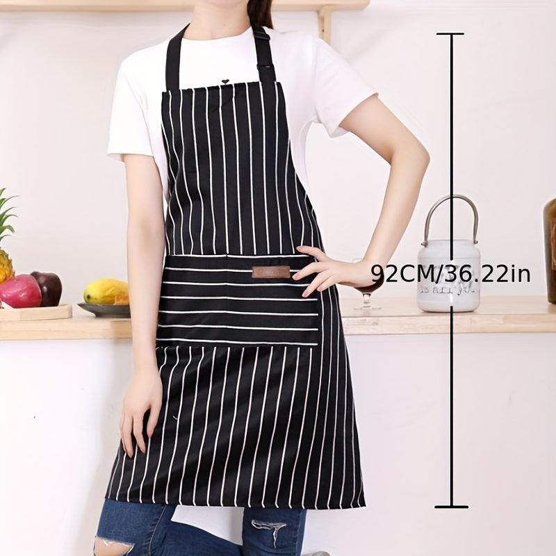 Adjustable Apron Set 2pcs Black and White Striped Kitchen Aprons with Pocket