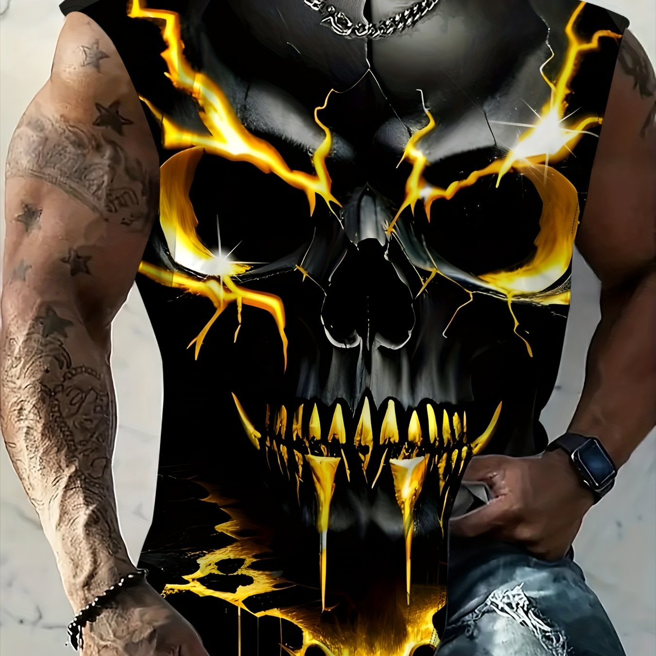 Erkaklar uchun kattalar o'lchamidagi yengsiz tank top, karikatura qasr bosma bilan, yozgi fitnes va sport uchun mukammal. Zanjir marjon dizayni va tasodifiy uslubga ega bo'lib, kattalar o'lchamidagi qulay moslikni ta'minlaydi.