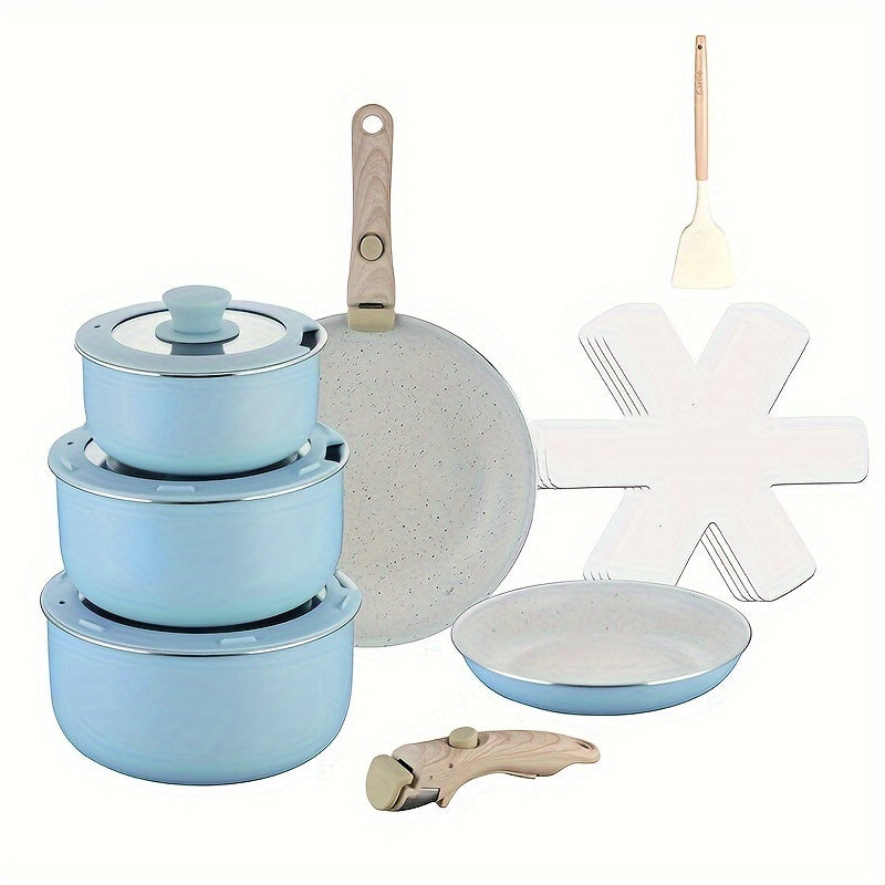 Cookware Set for Home and Camping, Non-Stick Milk and Soup Pots, Silicone Lids