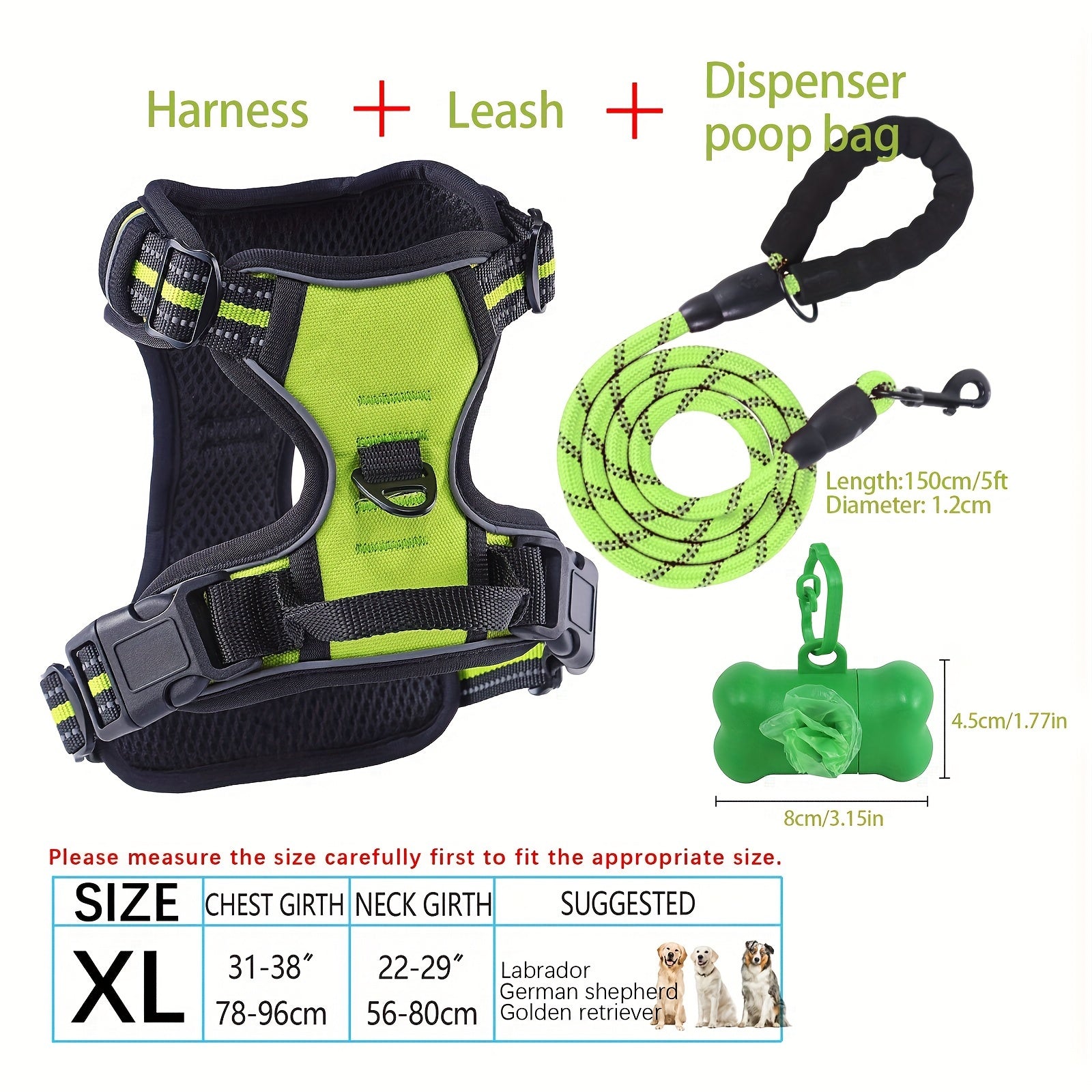 No-Pull Dog Harness and Leash Set with Reflective Features for Medium and Large Dogs