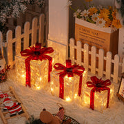 3 Christmas Lighted Gift Boxes with Warm White Lights and Red Bows for Decor