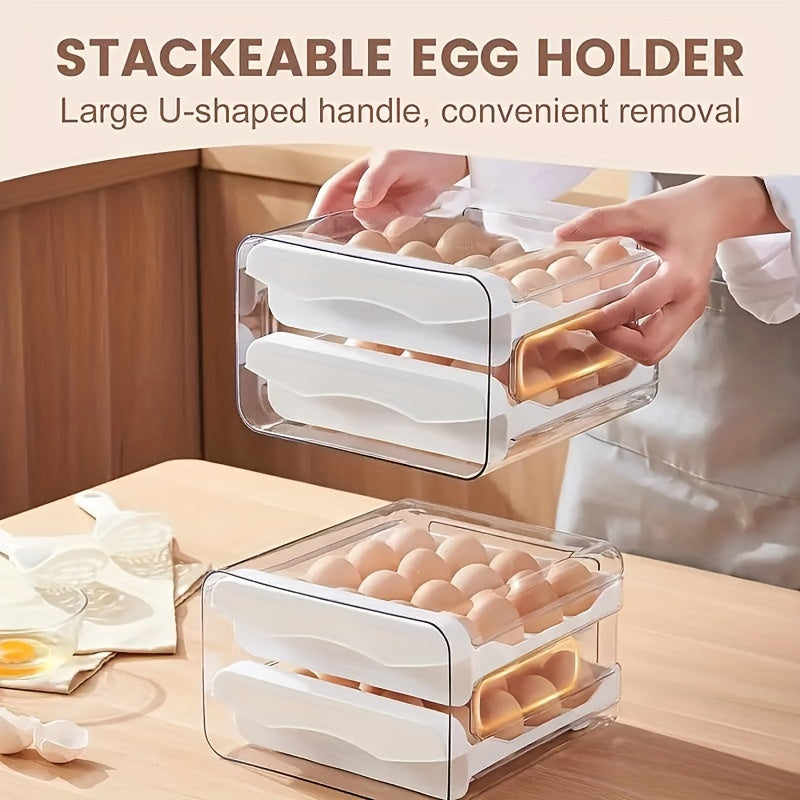 Stackable Egg Storage Box with Dual Drawers, Shockproof, Sealable, 32 Compartments