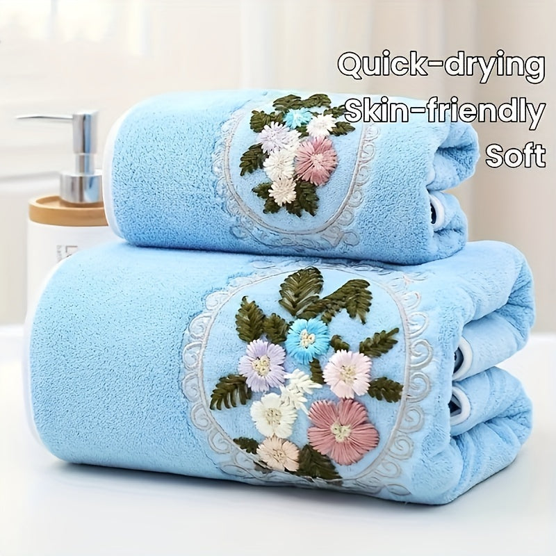 Coral Fleece Towel Set 2pcs Ultra-Soft Quick-Dry Absorbent Skin-Friendly for Bathroom