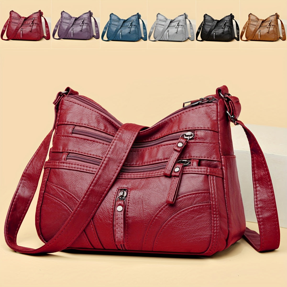 Women's Quilted Crossbody Bag Synthetic Leather Lightweight Small Purse with Zipper Closure