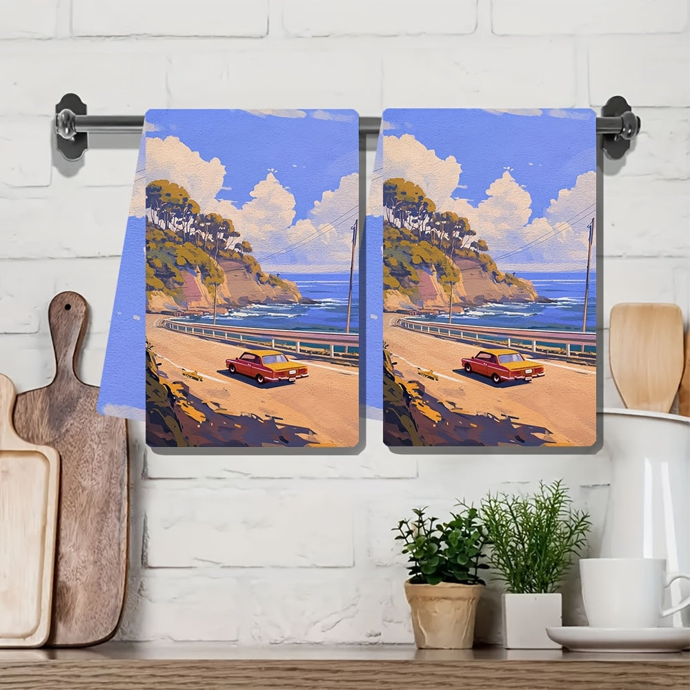 Set of 2 Coastal Beach Kitchen Towels 16x24 Inches Absorbent and Soft