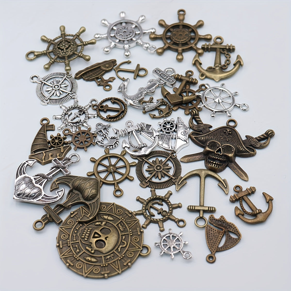 Set of 30 Assorted Pirate Jewelry Pendants Nautical Anchor Compass Rudder Ship Wheel DIY Accessories