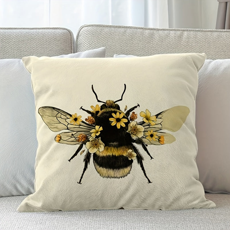 Yellow Floral Bee Throw Pillow Cover 45.72cm Decorative Cushion Case for Sofa Bed