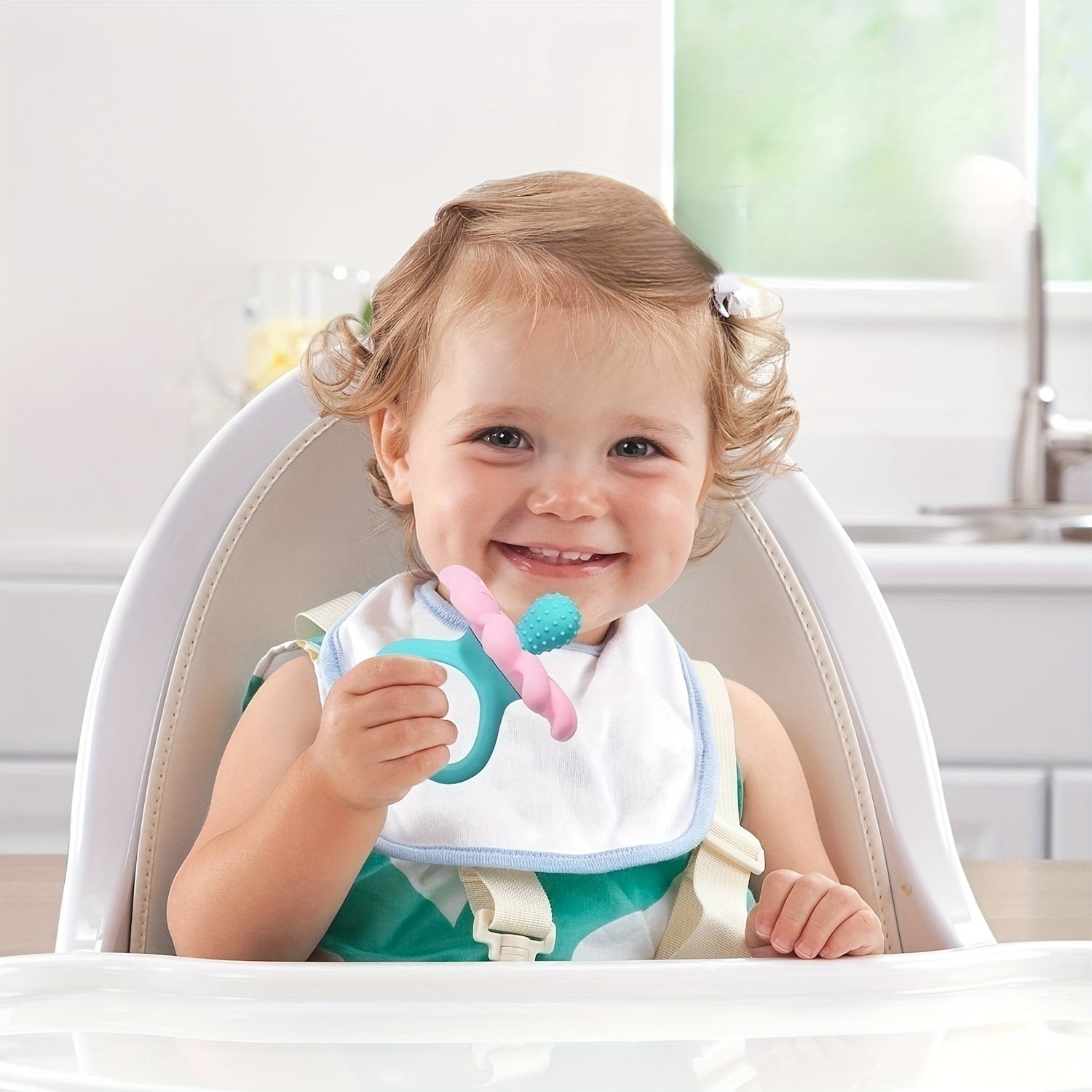 Silicone Teething Toy for Babies Soft and Safe Chewable Teether in Pink Blue Yellow