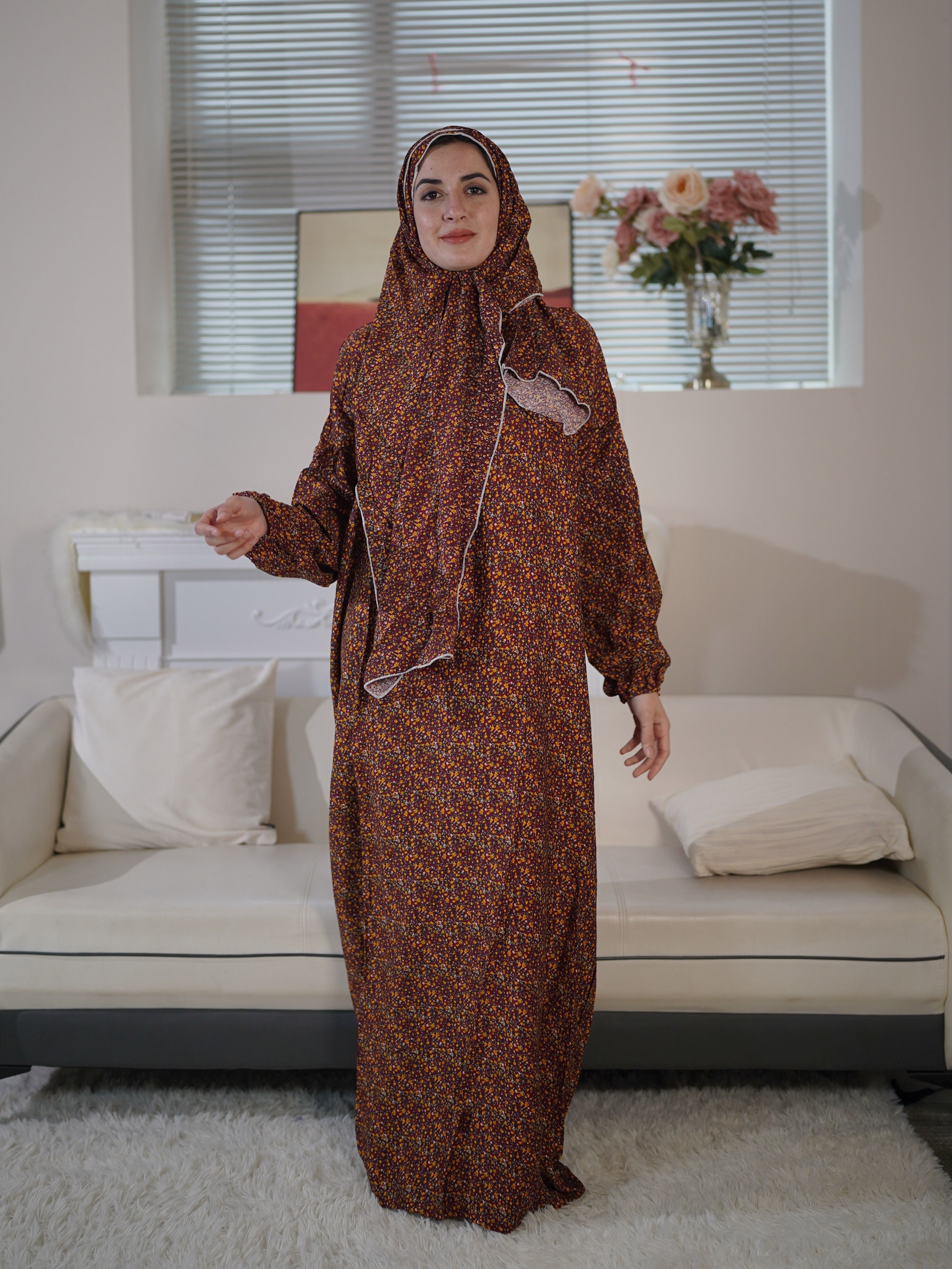 Plus Size Modest Dress Long Sleeve Casual Loose Dress with Hijab