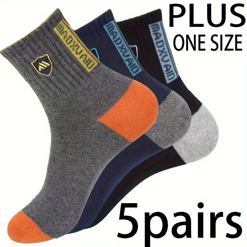 Men's Sports Socks 5 Pairs Breathable Polyester Geometric Pattern EU 38-43 for Spring and Fall