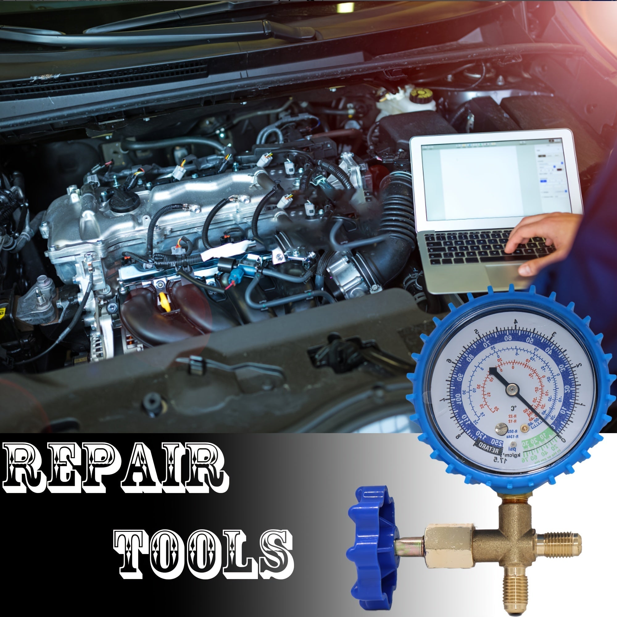 A/C Charging and Diagnostic Tool Copper Refrigerant Recharge Pressure Gauge for Air Conditioning