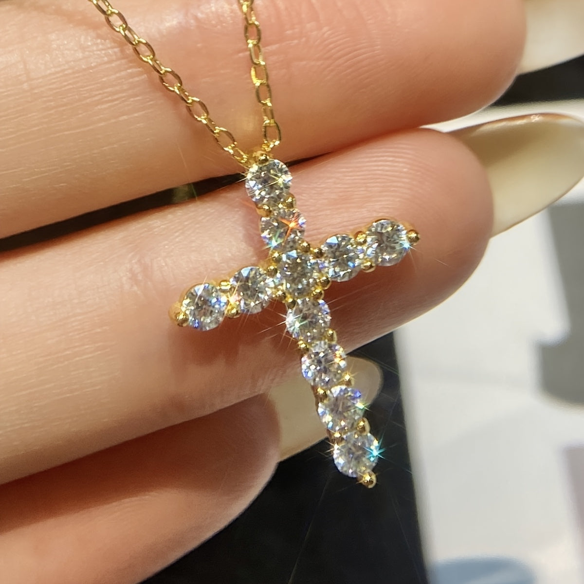 Sterling Silver Mozambique Stone Cross Pendant Necklace 1.1 Carat Jewelry Gift