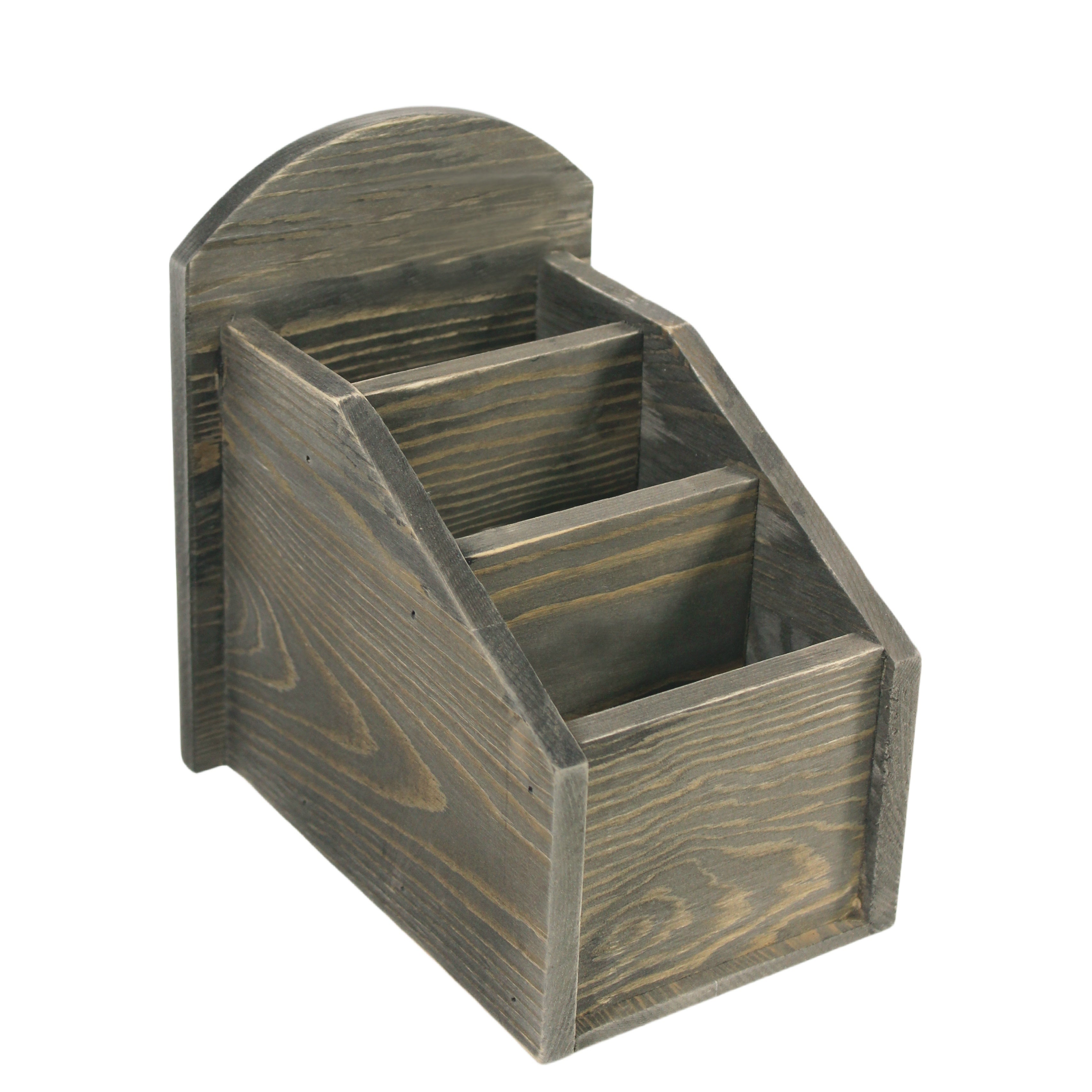 Organizador de almacenamiento de madera para controles remotos y teléfonos con 3 compartimentos