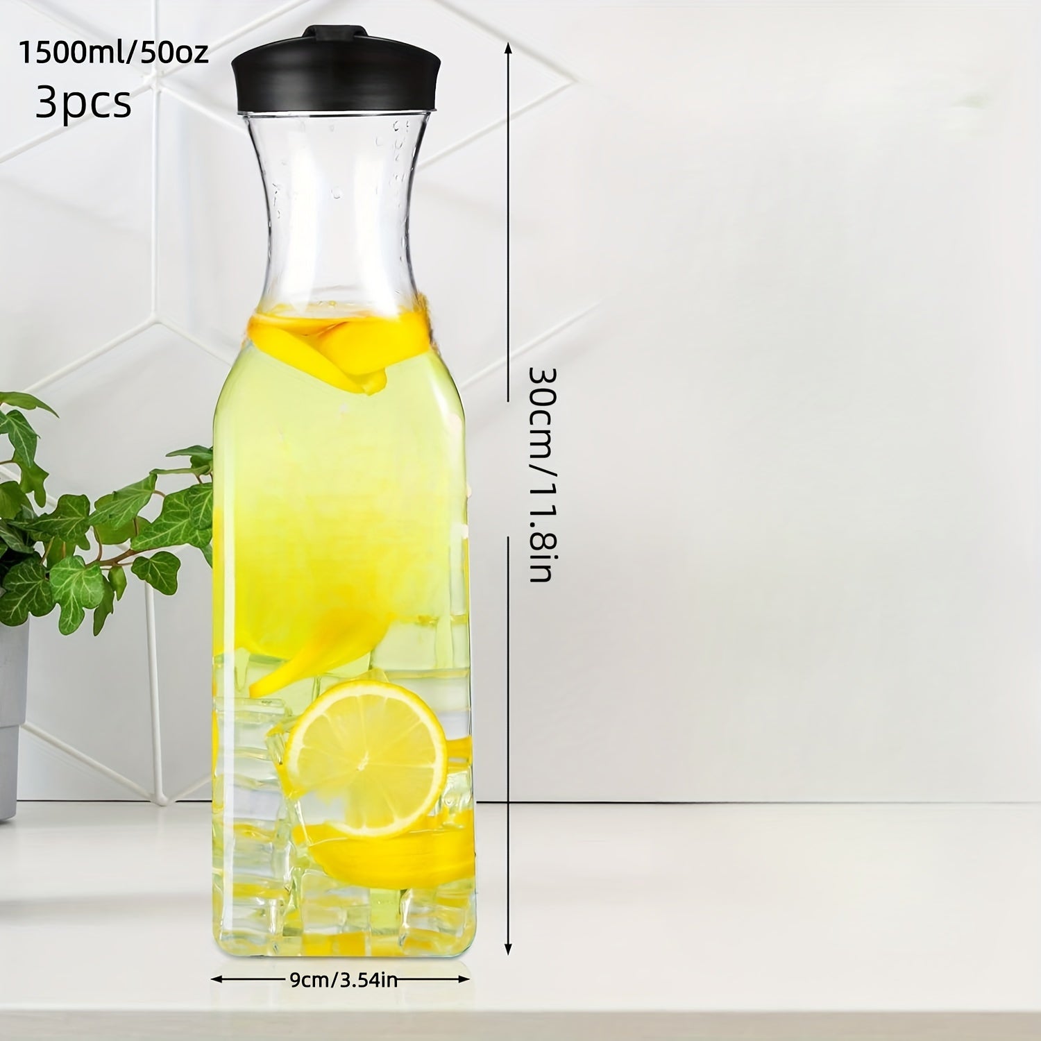 3pc Clear Square Pitcher Set 50oz 67oz with Flip Lids for Iced Tea Juice